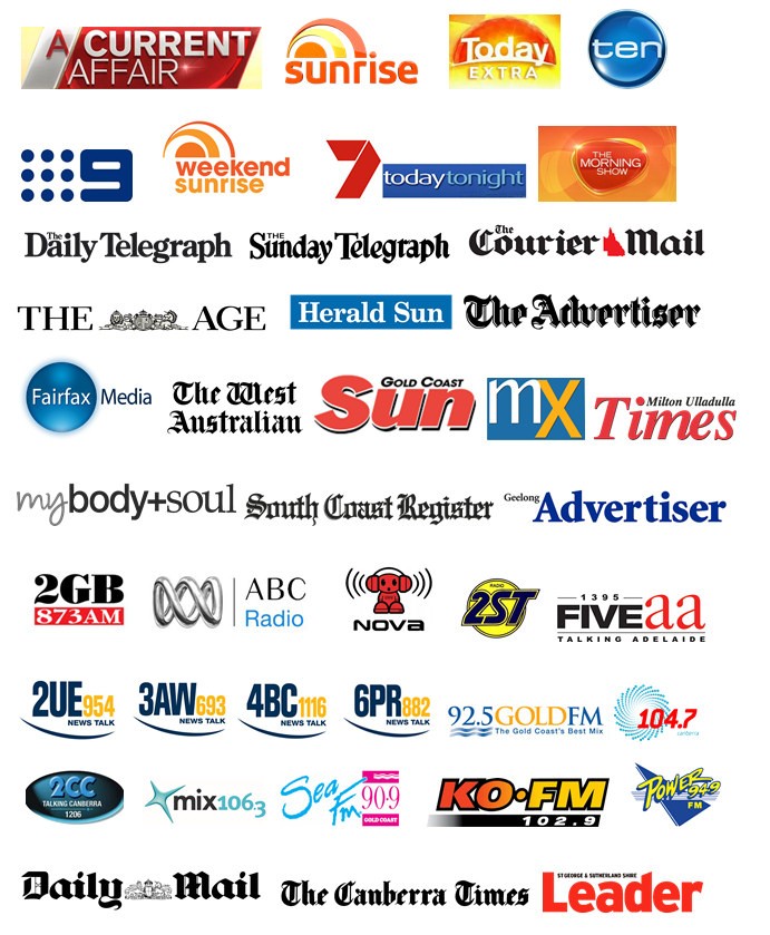 Logos of TV, radio and print outlets that have featured Mark Stephens