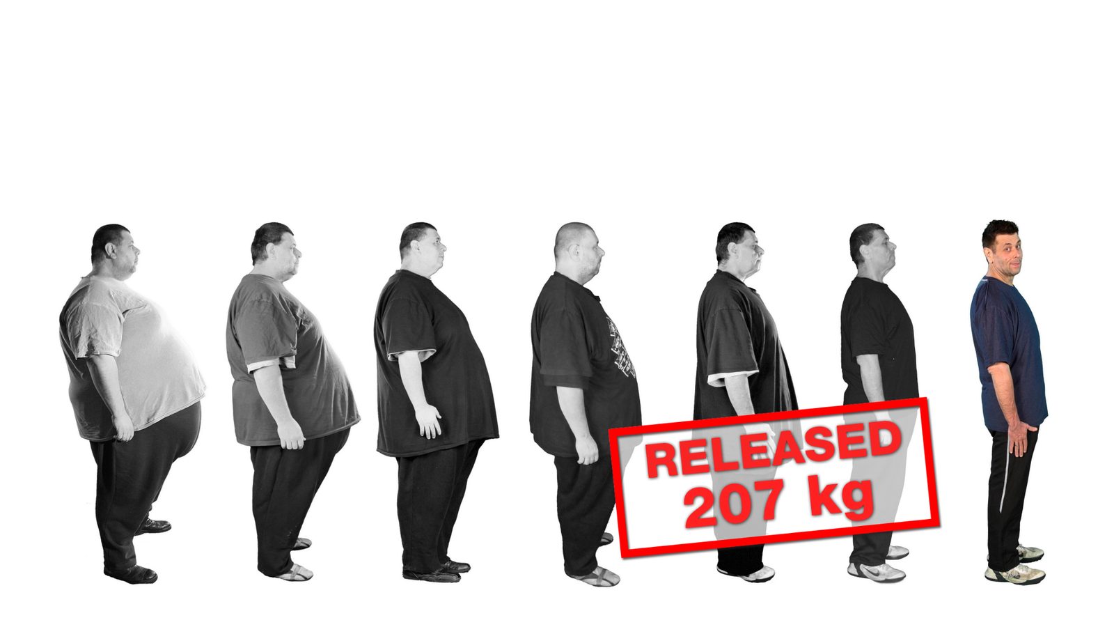 Jordan's weight loss, shown in seven stages
