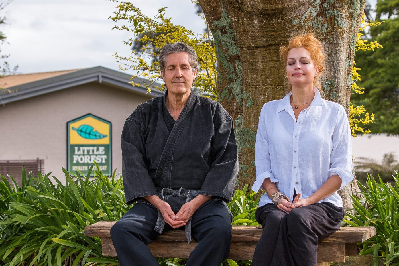 Mark and Tziporah meditating at Little Forest